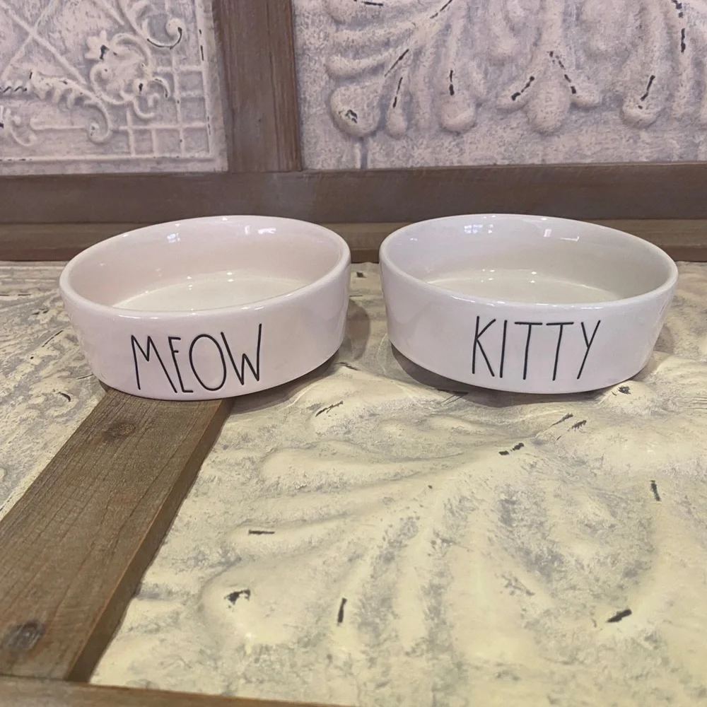 Rae Dunn Meow & Kitty cat/pet Bowls Set Brand new